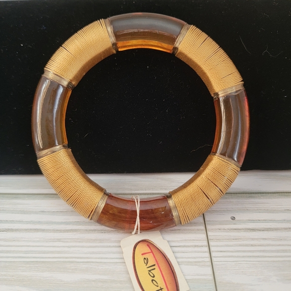 NOS Swirled Amber-Colored & Tan Wrapped Bangle Bracelet - Picture 2 of 4